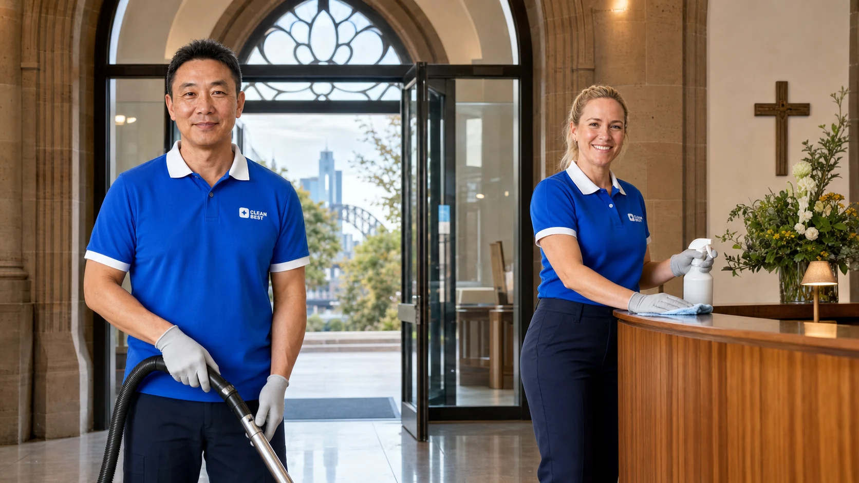Clean Best cleaner setting out chairs after cleaning a place of worship near Silverwater NSW